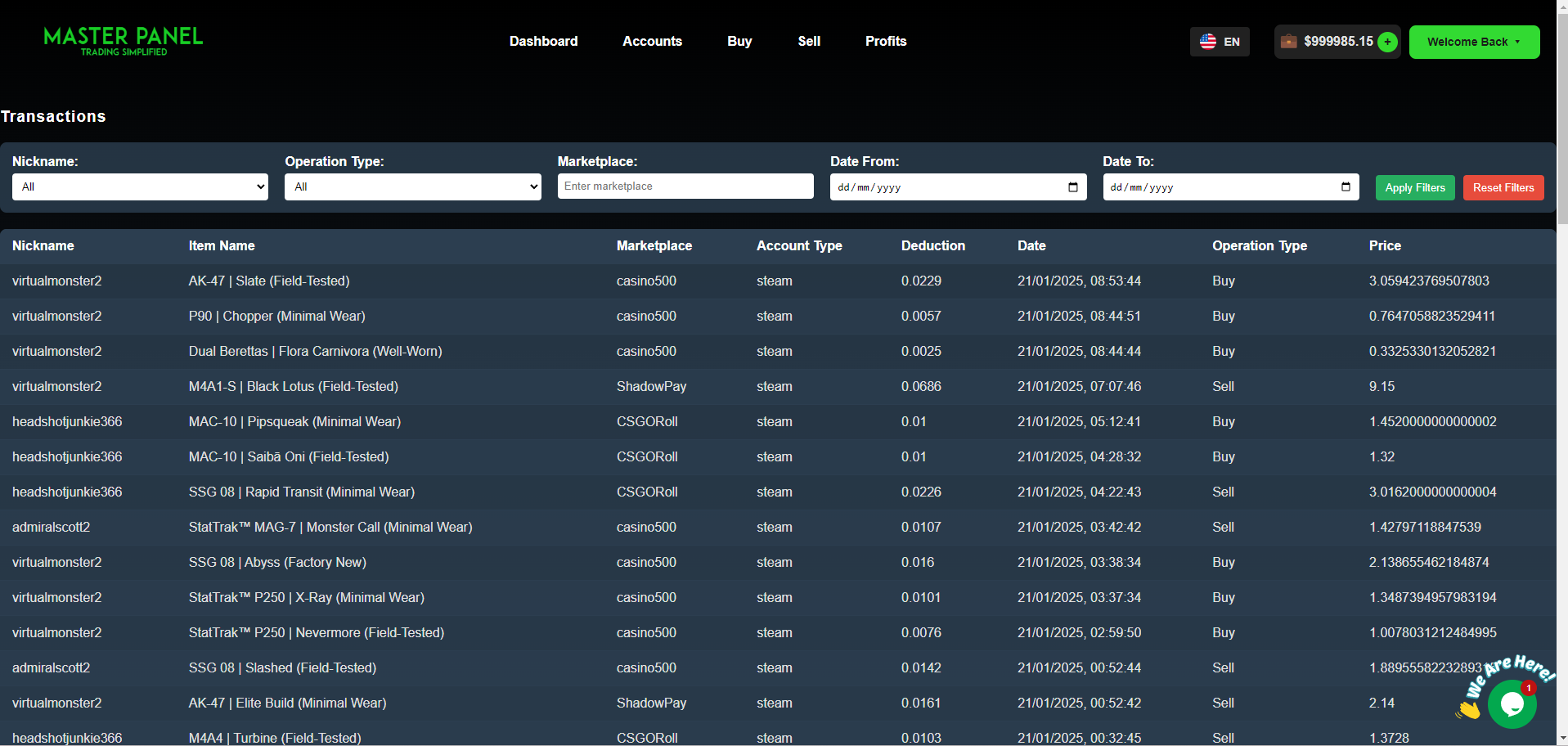 Transactions Page